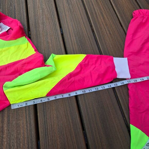 3 tops & 2 pants windbreaker 80s neon costumes fun run pink yellow green M L&xl - Picture 5 of 16